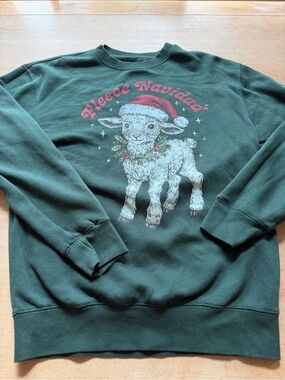Fleece Navidad Dark Green Holiday Crewneck Sweater